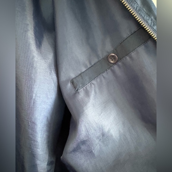 Pure Silk Vintage Bomber Unisex Zipper Up Navy Blue Slouchy Size L - Picture 6 of 9